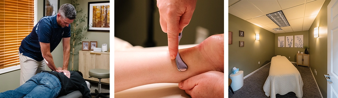 Chiropractor Matt Suntken Adjusting Patient And Around The Office Collage